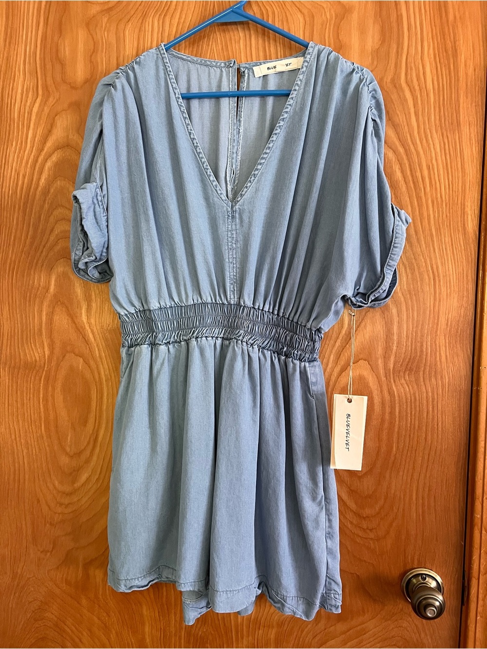 Blue Velvet shorts romper. NWT. Size small